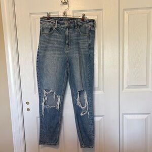 American Eagle Outfitters Women's Blue Distressed Jeans